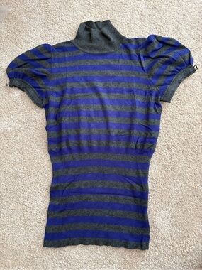 Express women's puff sleeve gray violet stripe knit mock neck top Y2K Size M